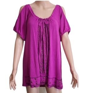 I-N-C PURPLE SHIRT OFF THE SHOULDER‎ SZ 0X